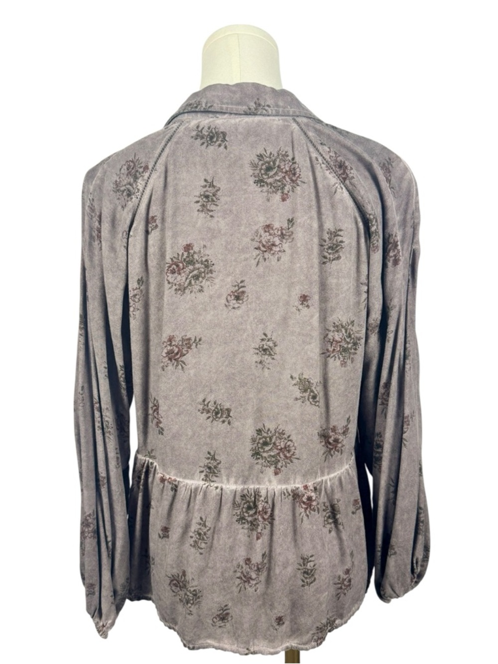 Lucky Brand Floral Gray 100% Viscose Button-Front Peplum Top XS - Picture 5 of 7